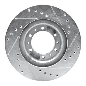 Mitsubishi Montero Brake Rotor (1) - Front Left - R1 Concepts - Drilled & Slotted - Silver - `90-`04